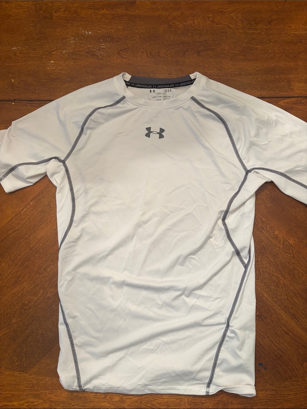Under Armour White Short Sleeve Compression Tee with Gray Trim